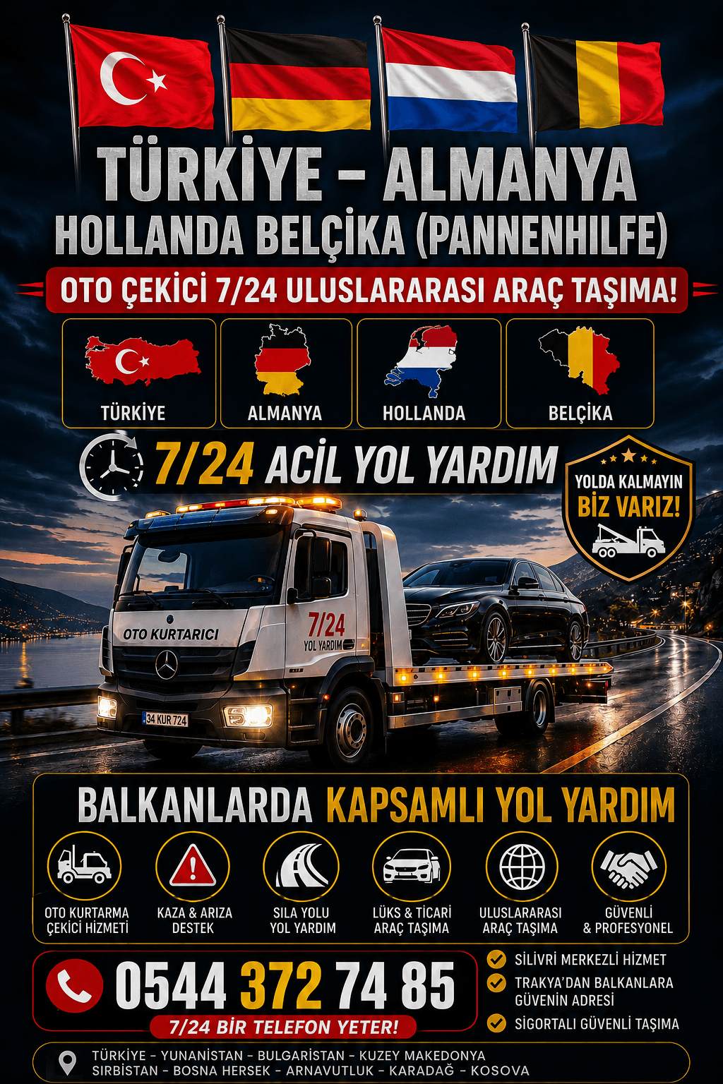 Almanya Oto Çekici 7/24 Hollanda Belçika Yol Yardım